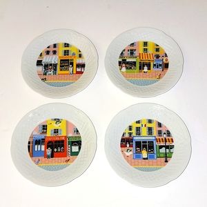 PHILIPPE DESHOULIERES Porcelaine De Limoges Plate Cafe Restaurant Set of 4 of 6